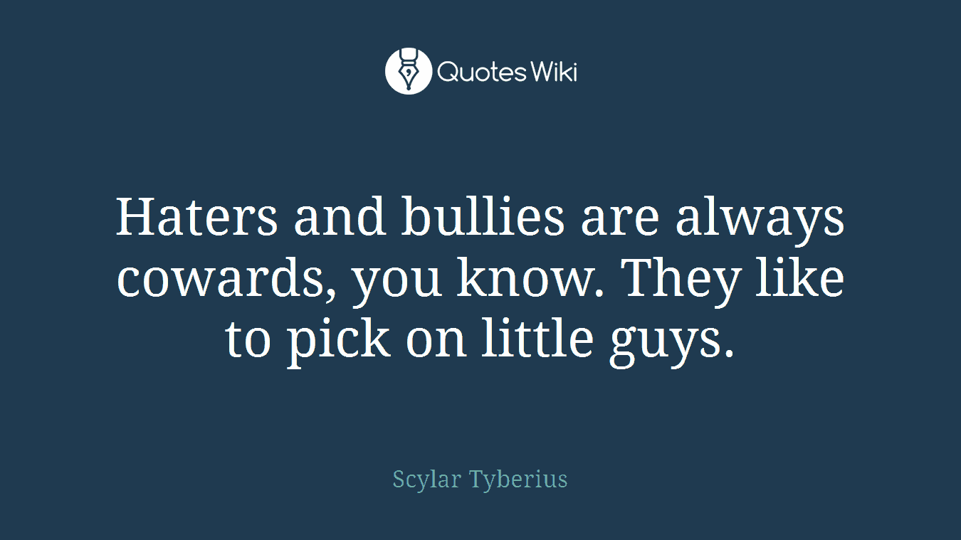 Haters and bullies are always cowards, you know. They like to pick on little guys.