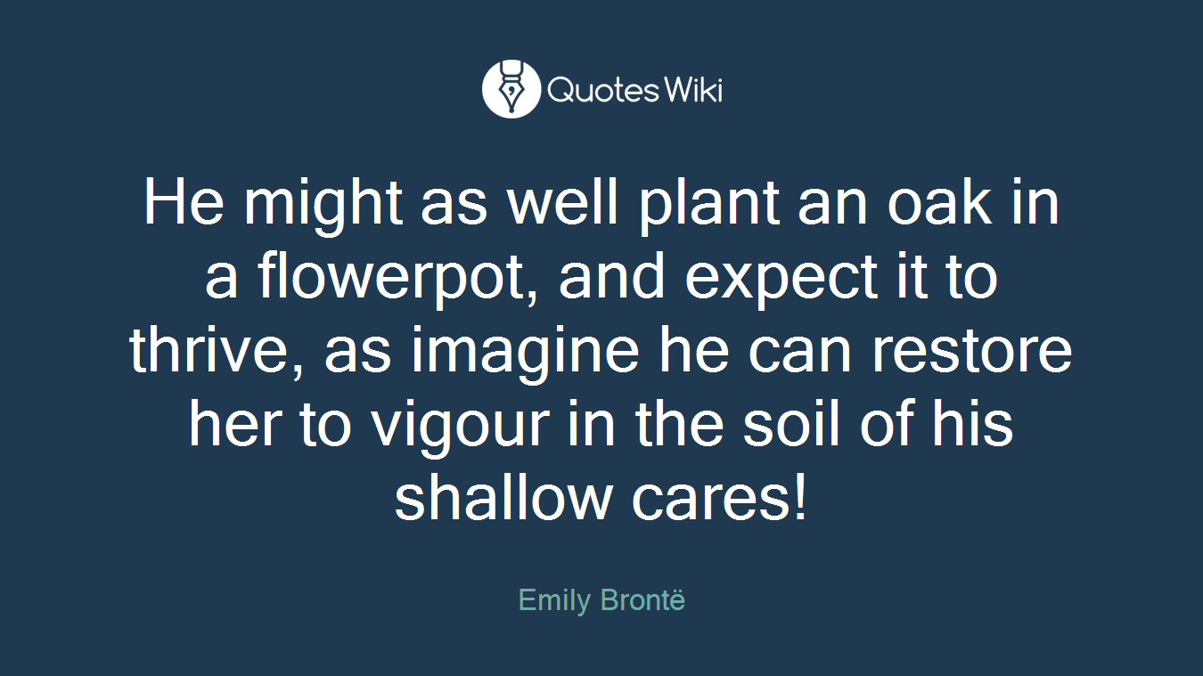 He might as well plant an oak in a flowerpot, and expect it to thrive, as imagine he can restore her to vigour in the soil of his shallow cares!