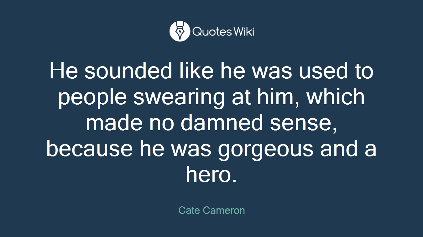 He sounded like he was used to people swearing at him, which made no damned sense, because he was gorgeous and a hero.