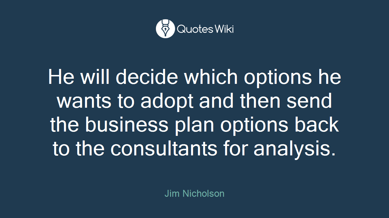 He will decide which options he wants to adopt and then send the business plan options back to the consultants for analysis.