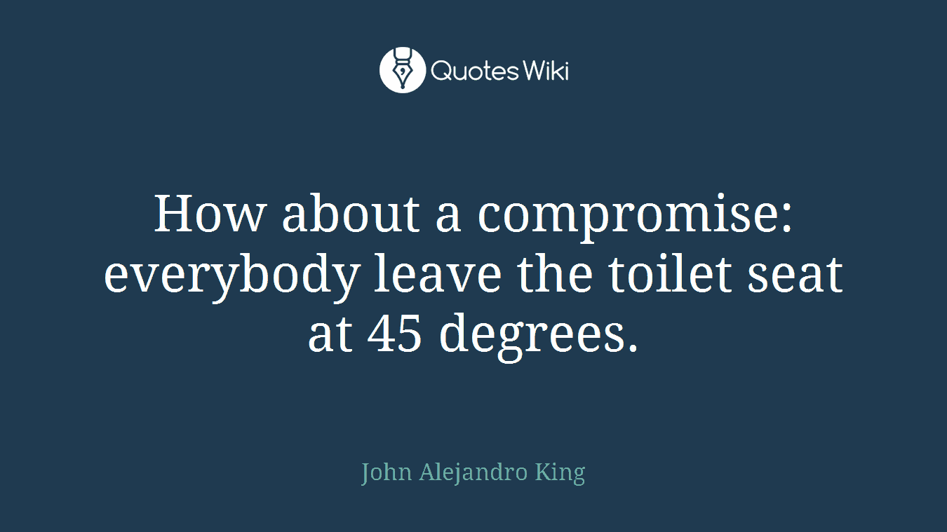 How about a compromise: everybody leave the toilet seat at 45 degrees.