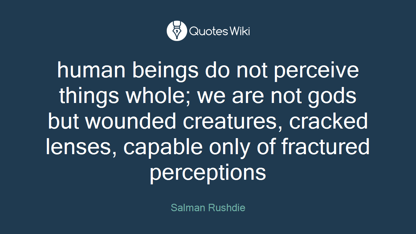human beings do not perceive things whole; we are not gods but wounded creatures, cracked lenses, capable only of fractured perceptions