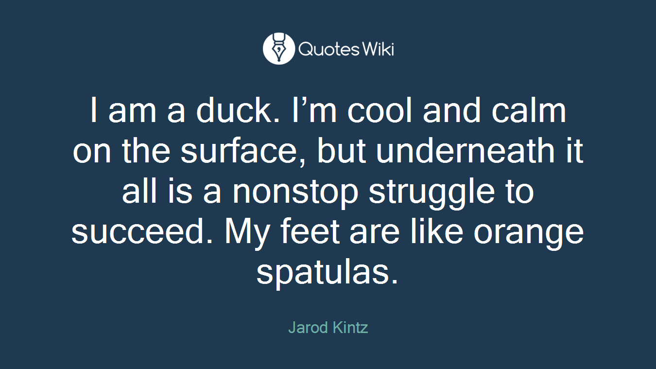I am a duck. I’m cool and calm on the surface, but underneath it all is a nonstop struggle to succeed. My feet are like orange spatulas.