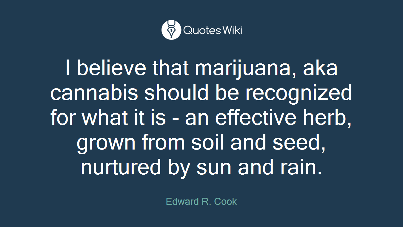 I believe that marijuana, aka cannabis should be recognized for what it is - an effective herb, grown from soil and seed, nurtured by sun and rain.
