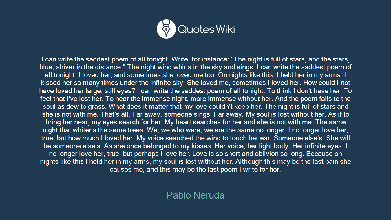 Shiver Writing I can write the saddest poem of all tonight. Wr...