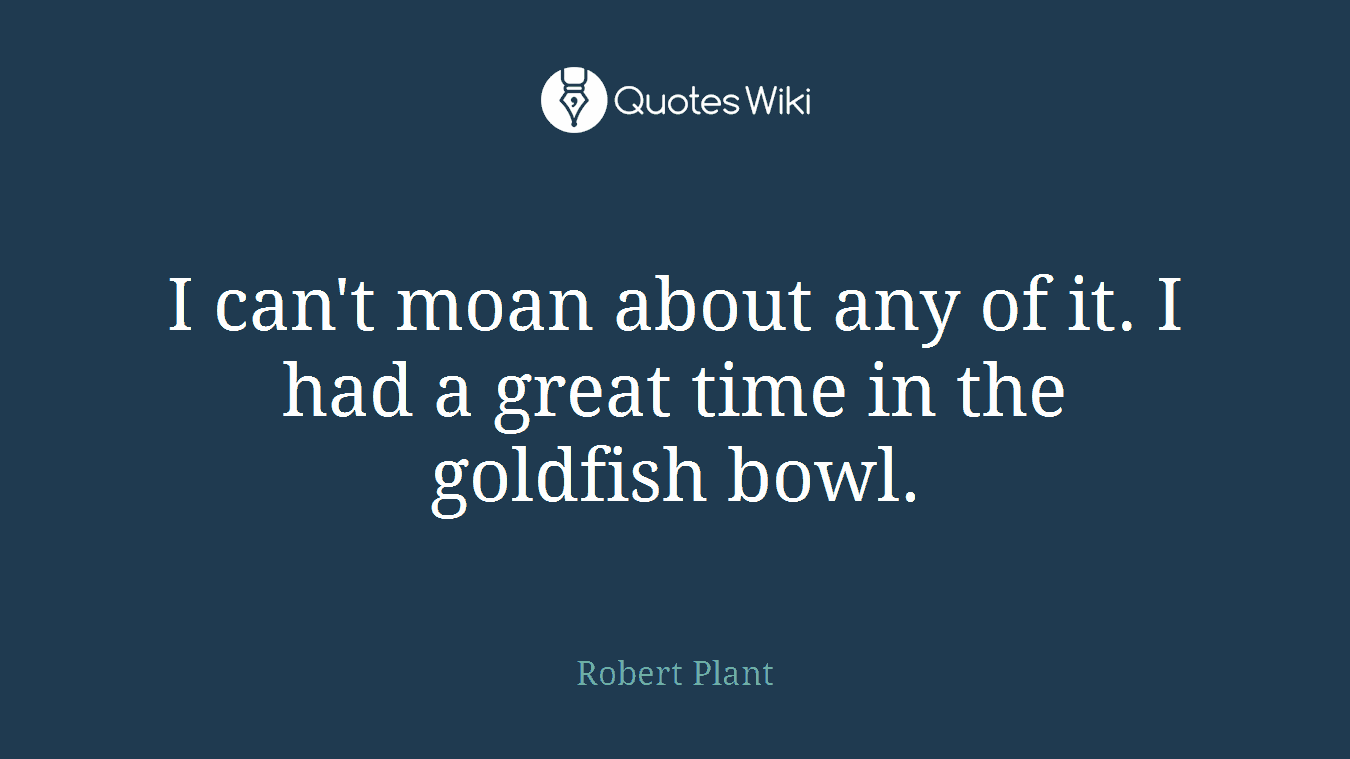 I can't moan about any of it. I had a great time in the goldfish bowl.