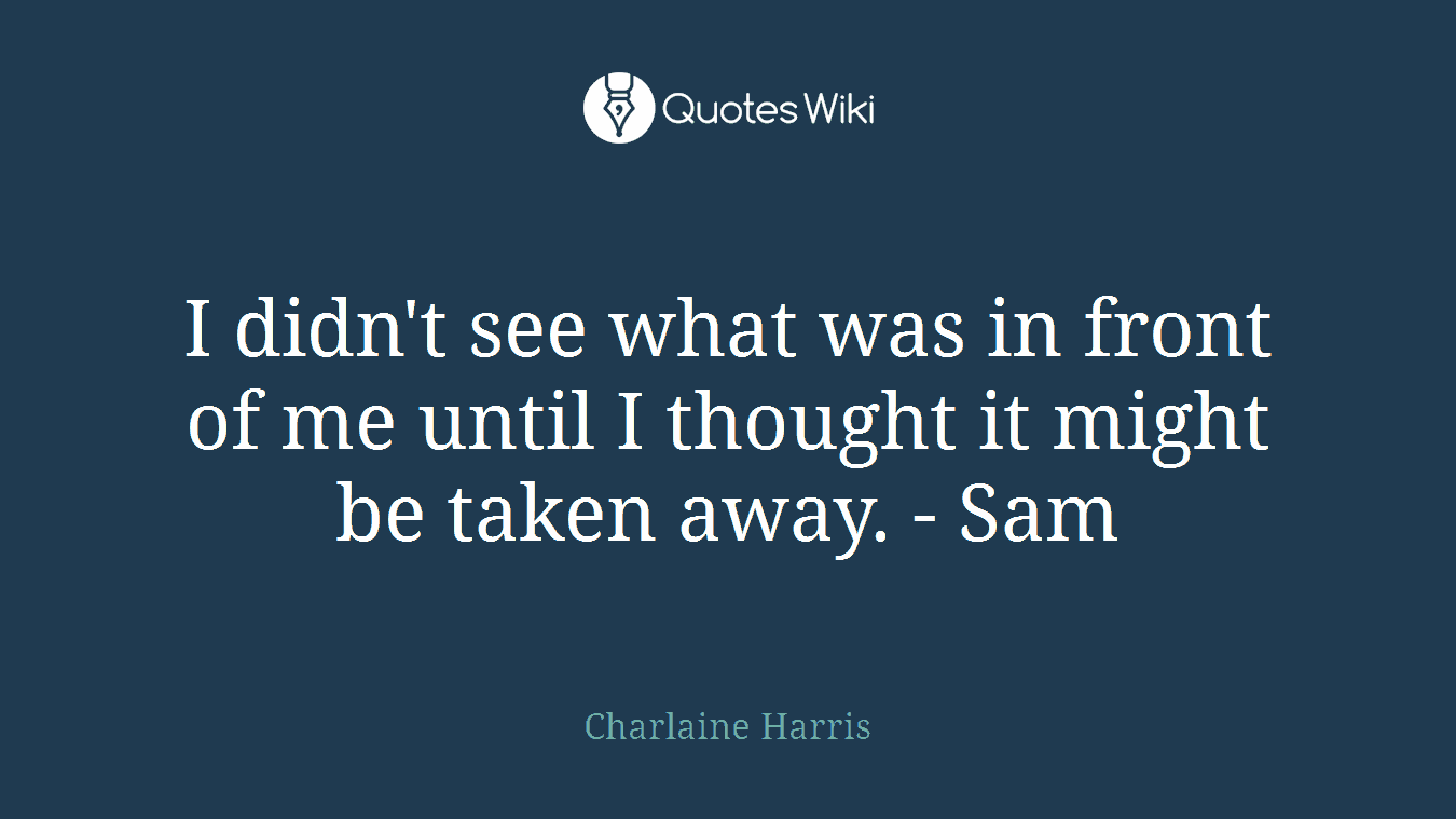 I didn't see what was in front of me until I thought it might be taken away. - Sam