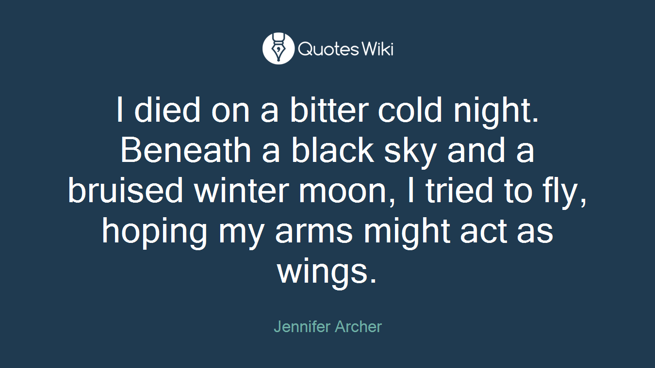 I died on a bitter cold night. Beneath a black sky and a bruised winter moon, I tried to fly, hoping my arms might act as wings.