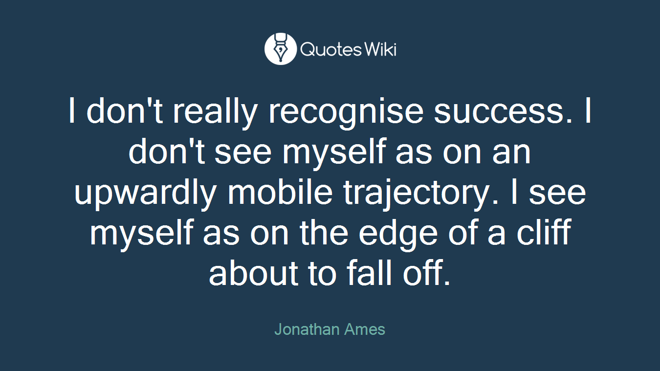 I don't really recognise success. I don't see myself as on an upwardly mobile trajectory. I see myself as on the edge of a cliff about to fall off.