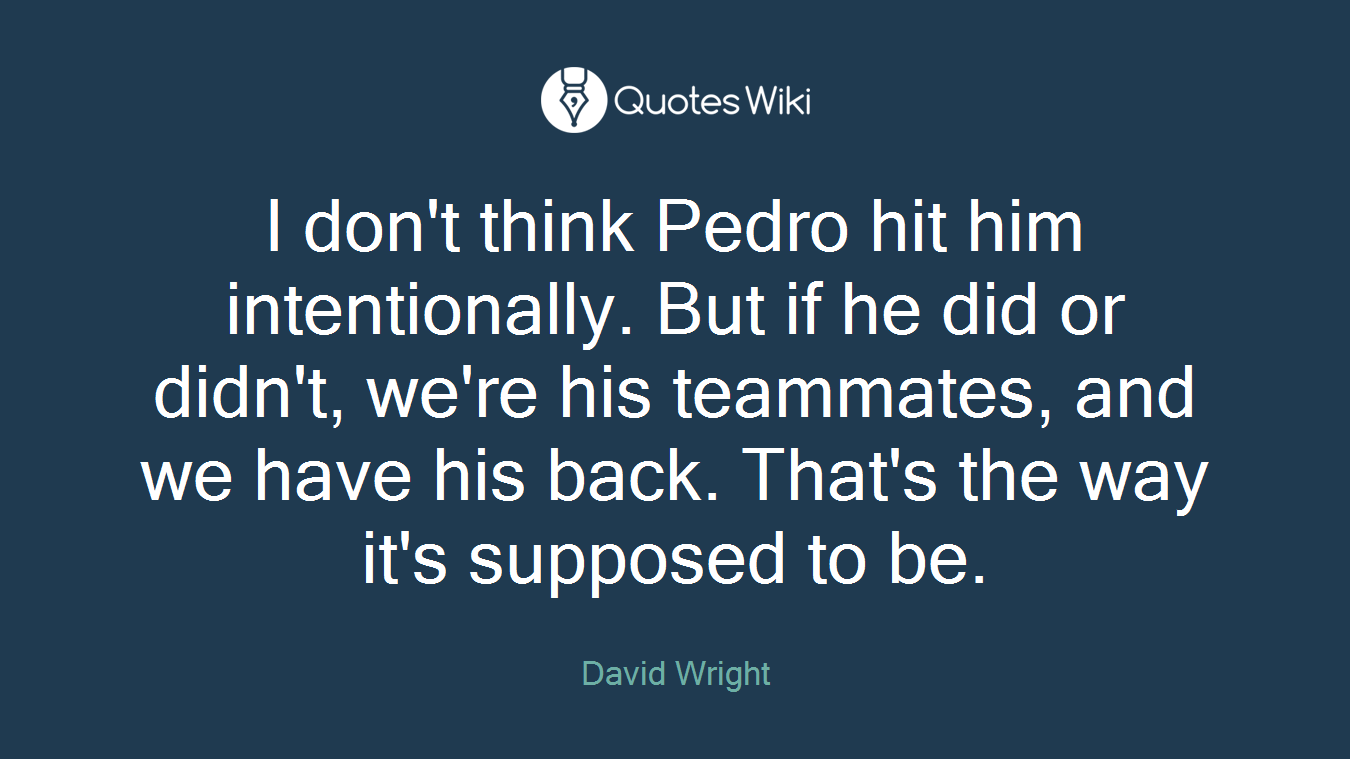 I don't think Pedro hit him intentionally. But if he did or didn't, we're his teammates, and we have his back. That's the way it's supposed to be.