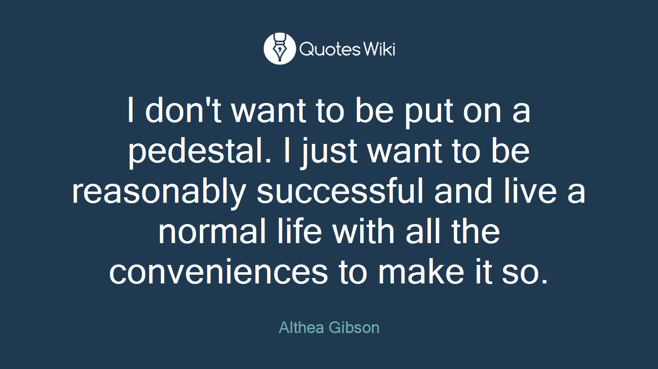 I don't want to be put on a pedestal. I just want to be reasonably successful and live a normal life with all the conveniences to make it so.