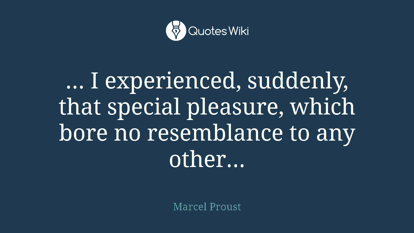 ... I experienced, suddenly, that special pleasure, which bore no resemblance to any other...