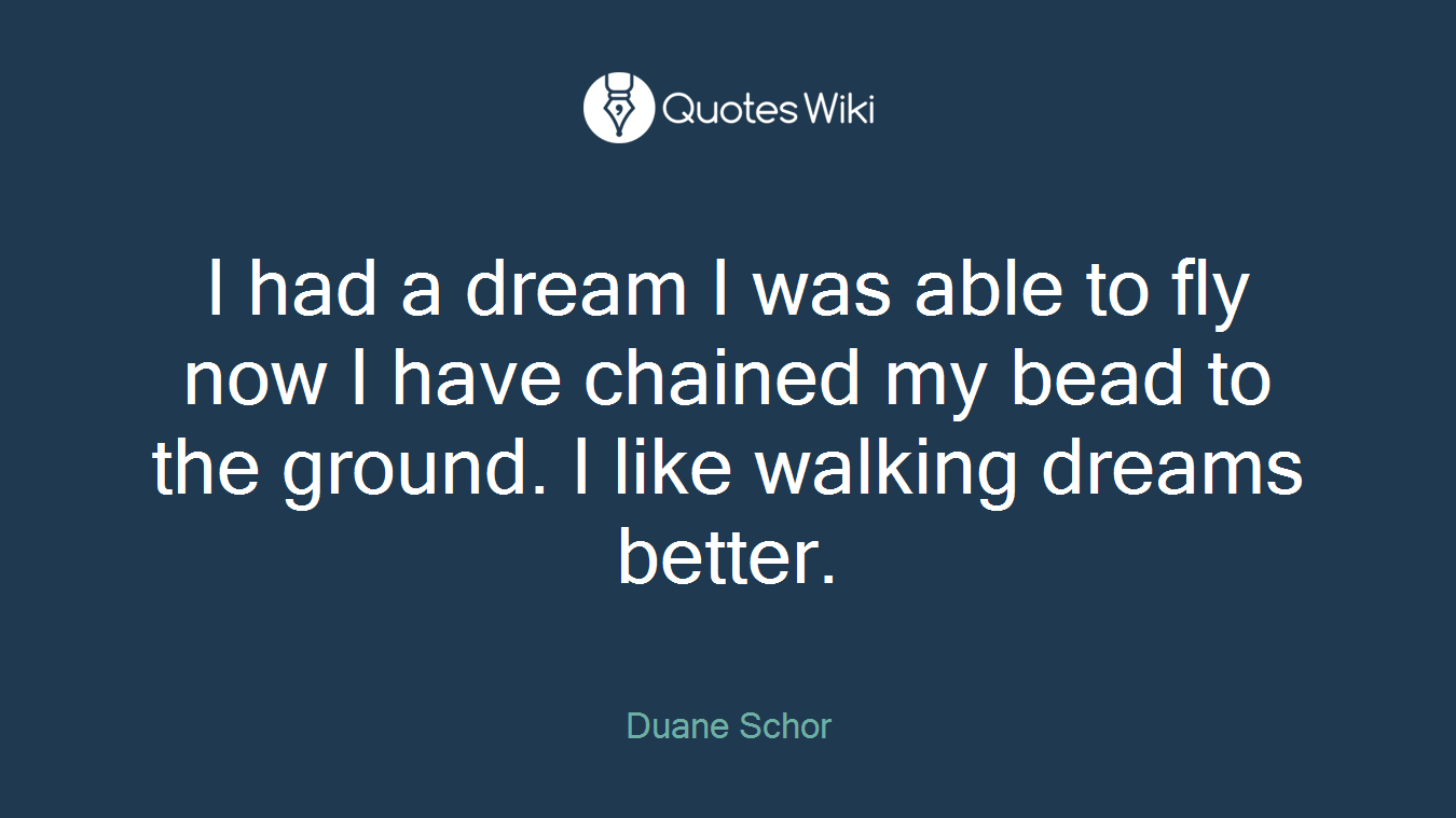 I had a dream I was able to fly now I have chained my bead to the ground. I like walking dreams better.