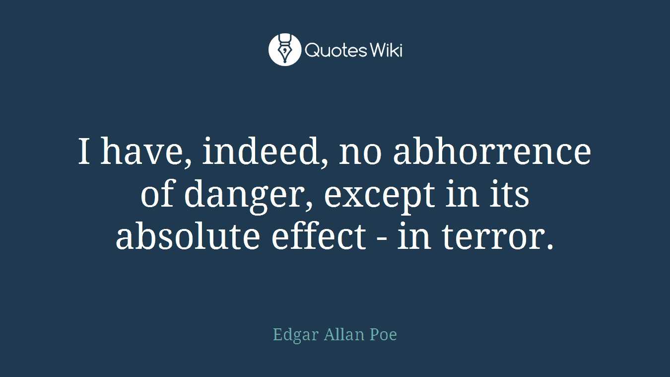 I have, indeed, no abhorrence of danger, except in its absolute effect - in terror.