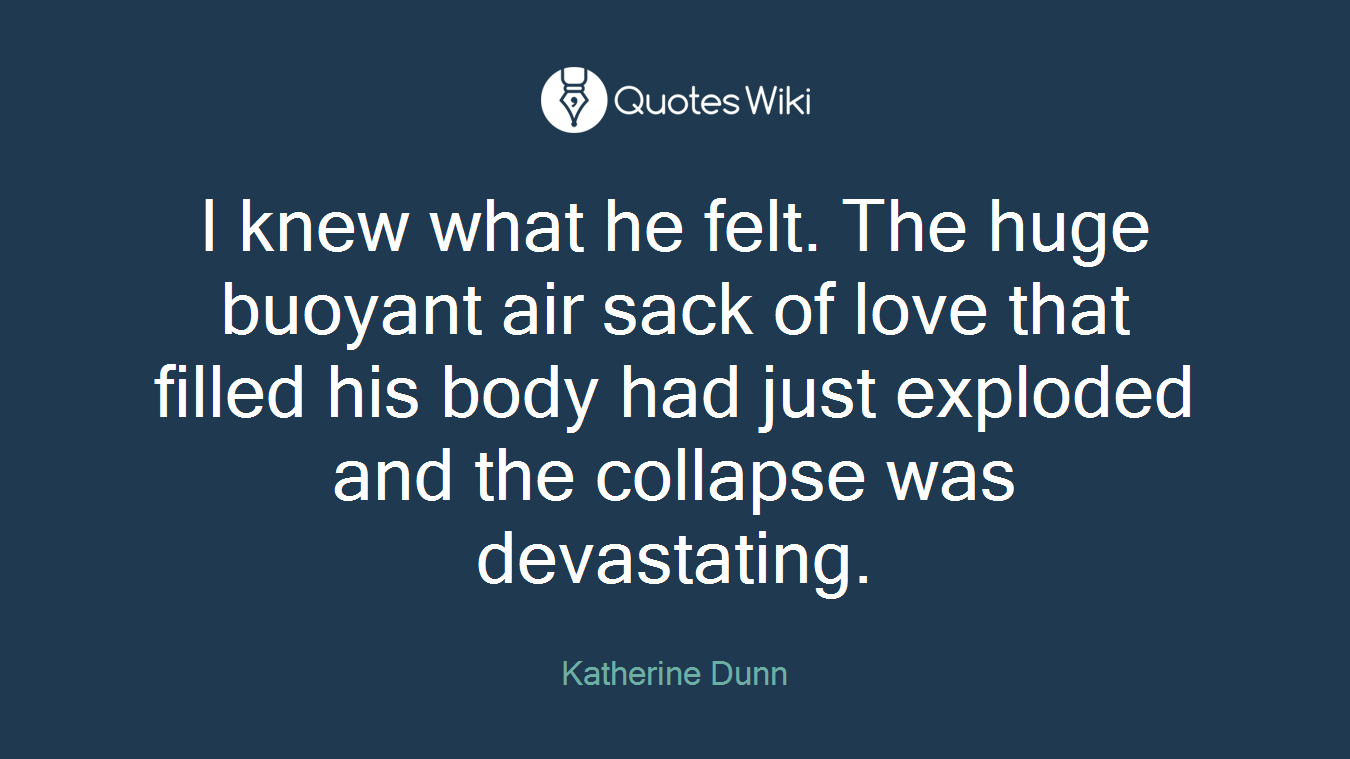 I knew what he felt. The huge buoyant air sack of love that filled his body had just exploded and the collapse was devastating.