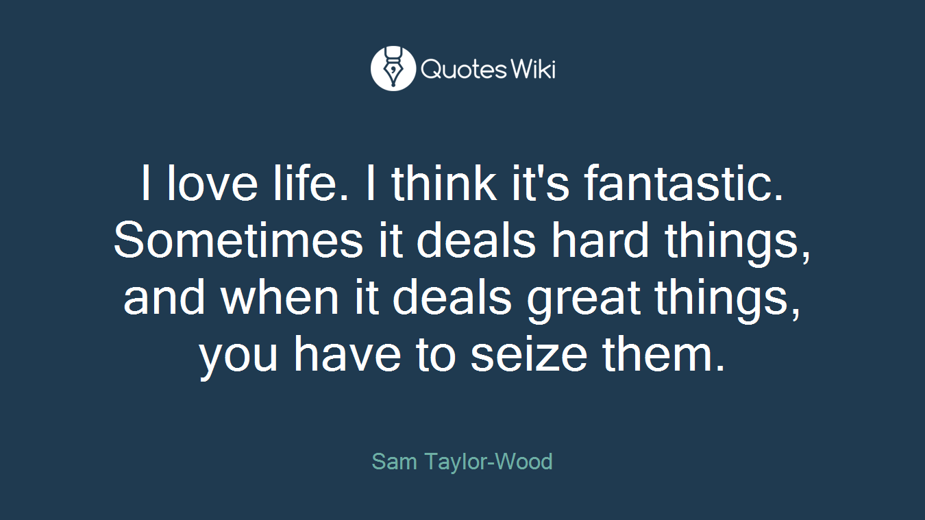 I love life. I think it's fantastic. Sometimes it deals hard things, and when it deals great things, you have to seize them.