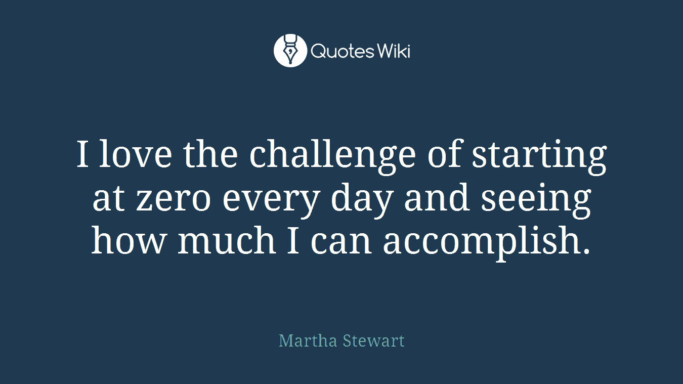 I love the challenge of starting at zero every day and seeing how much I can accomplish.