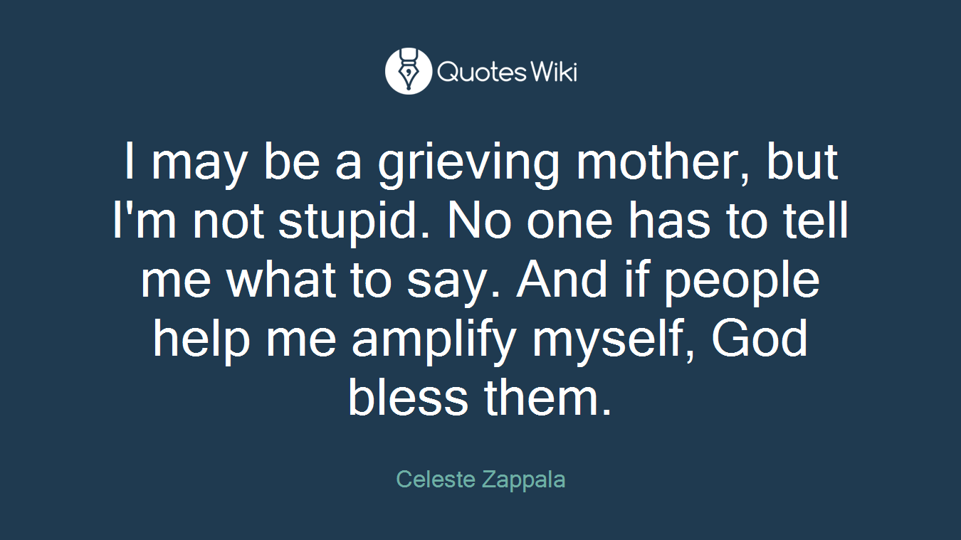 I may be a grieving mother, but I'm not stupid. No one has to tell me what to say. And if people help me amplify myself, God bless them.