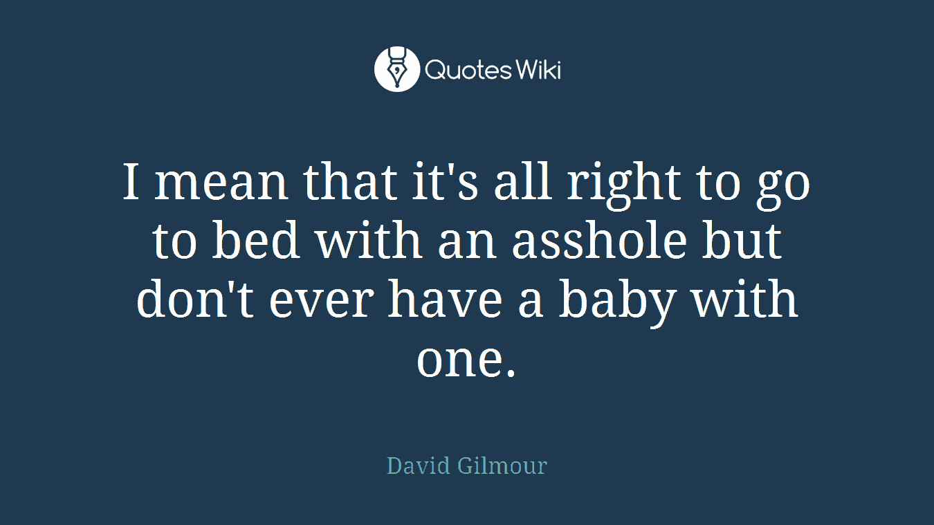 I mean that it's all right to go to bed with an asshole but don't ever have a baby with one.