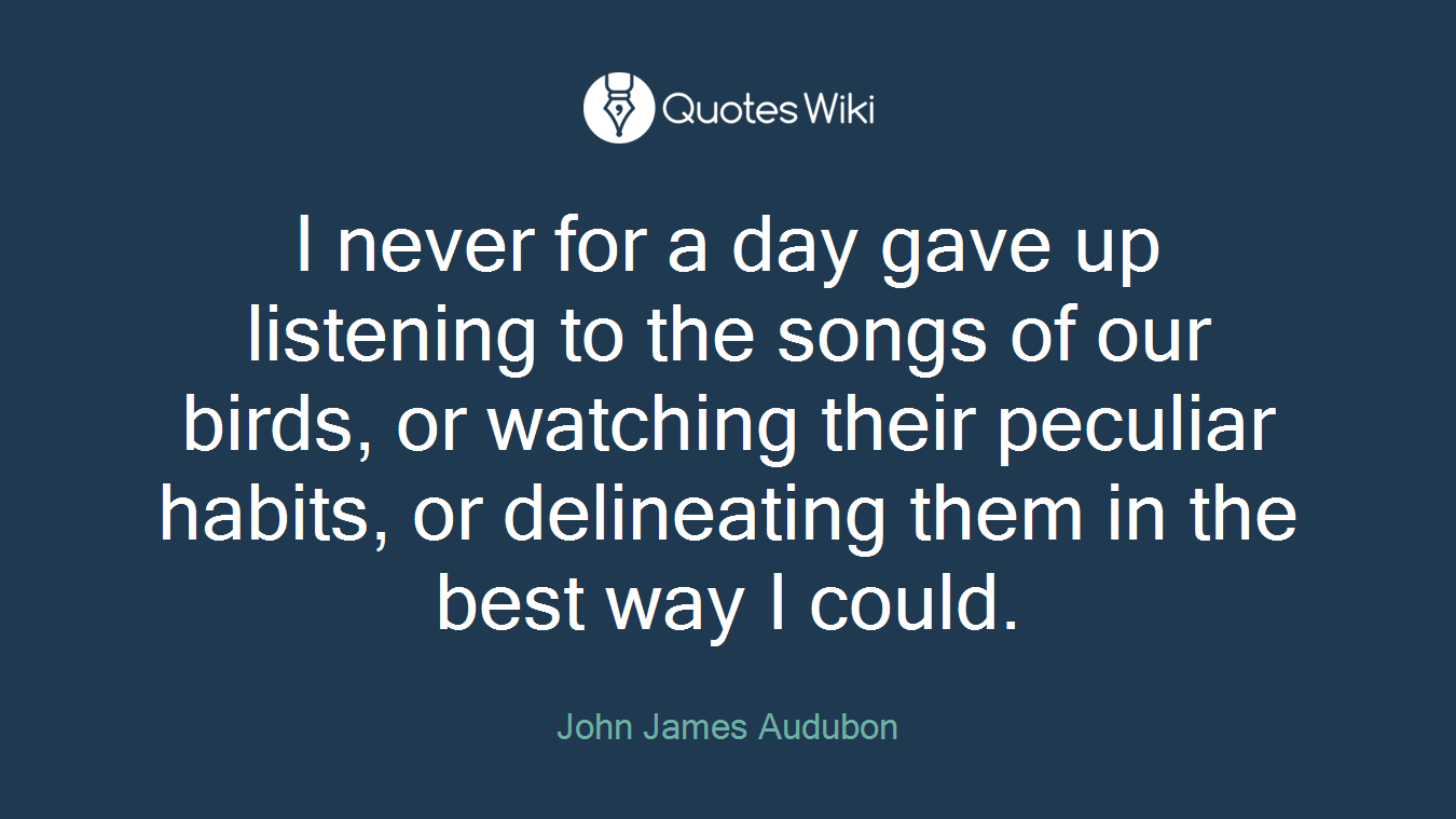 I never for a day gave up listening to the songs of our birds, or watching their peculiar habits, or delineating them in the best way I could.