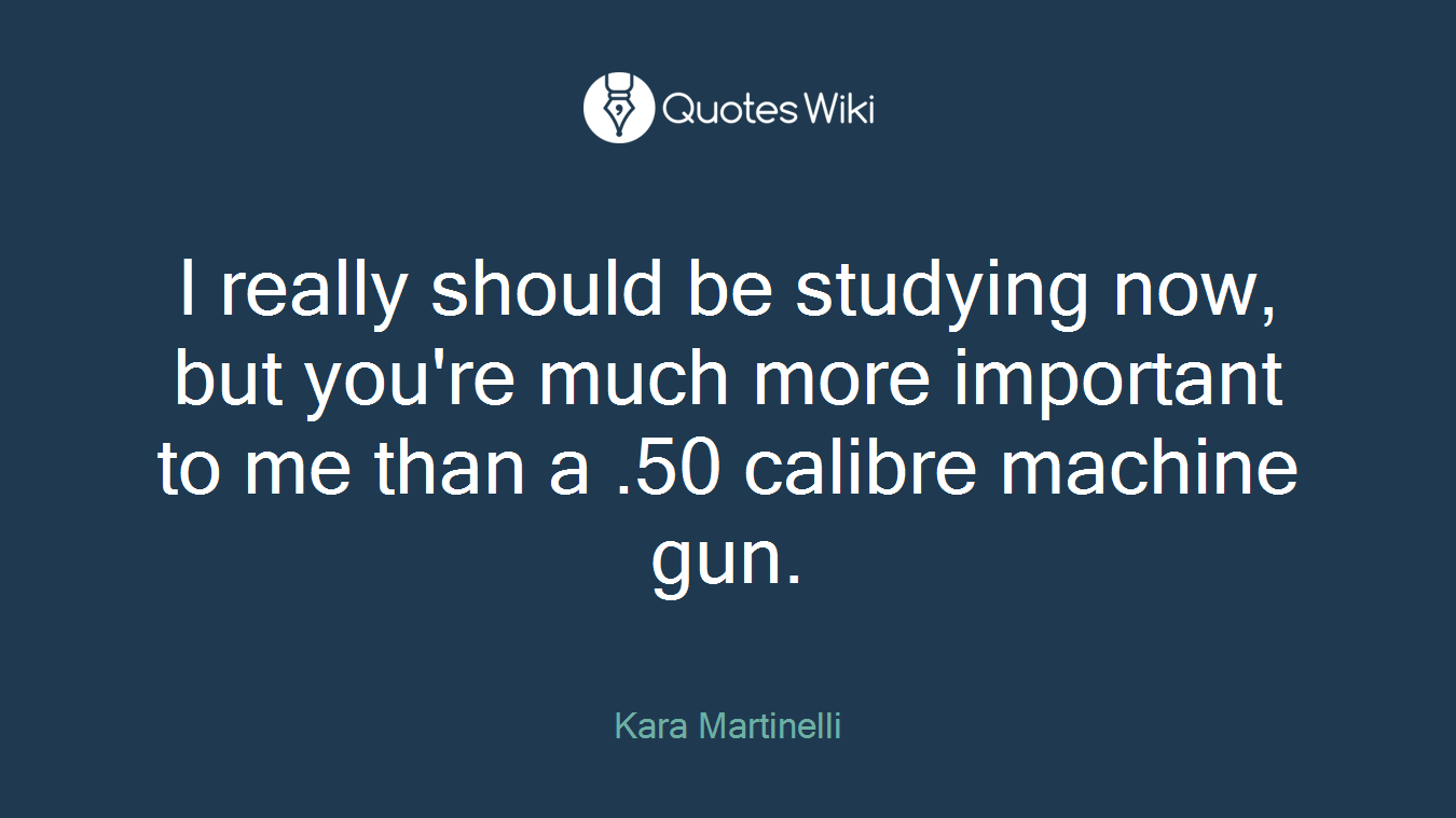 I really should be studying now, but you're much more important to me than a .50 calibre machine gun.