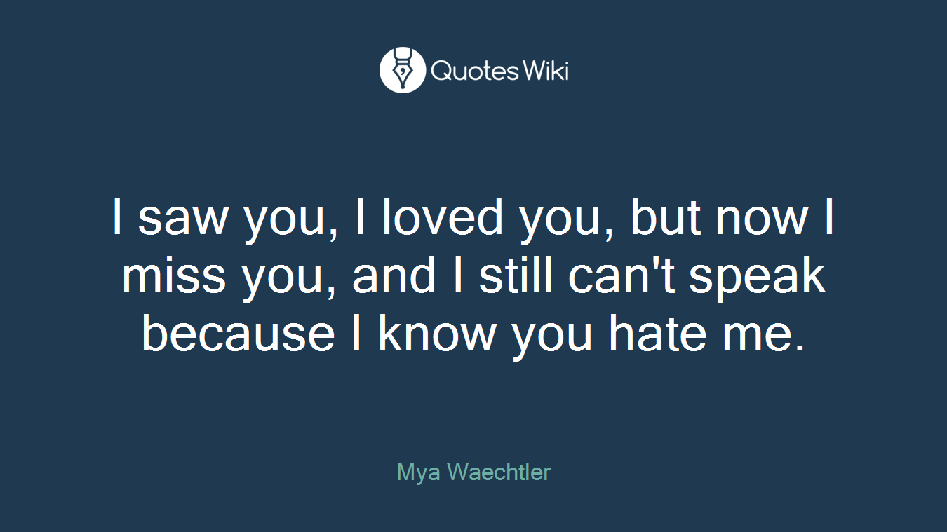 I saw you, I loved you, but now I miss you, and I still can't speak because I know you hate me.