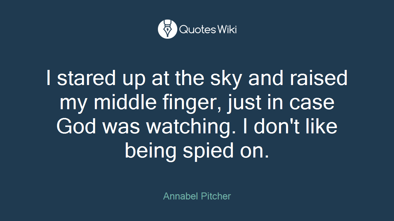 I stared up at the sky and raised my middle finger, just in case God was watching. I don't like being spied on.