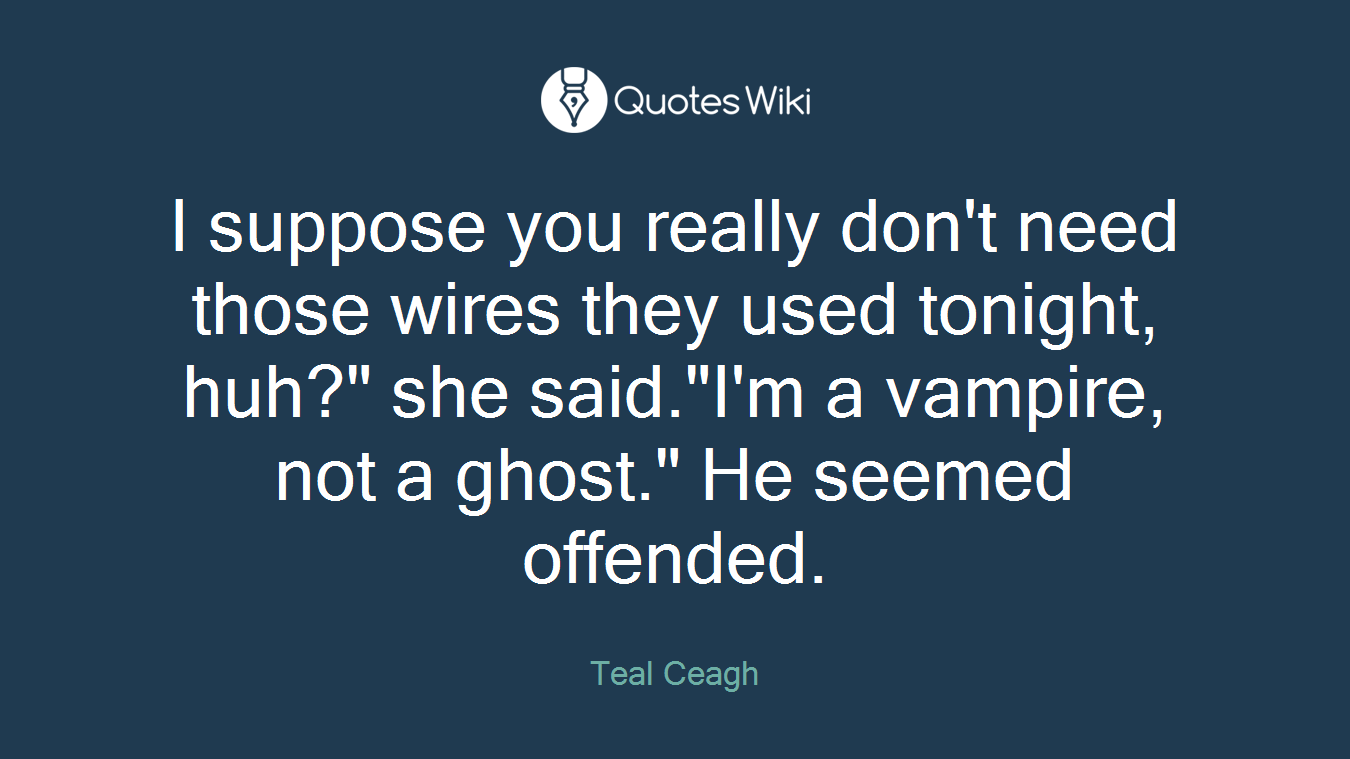 I suppose you really don't need those wires they used tonight, huh?" she said."I'm a vampire, not a ghost." He seemed offended.