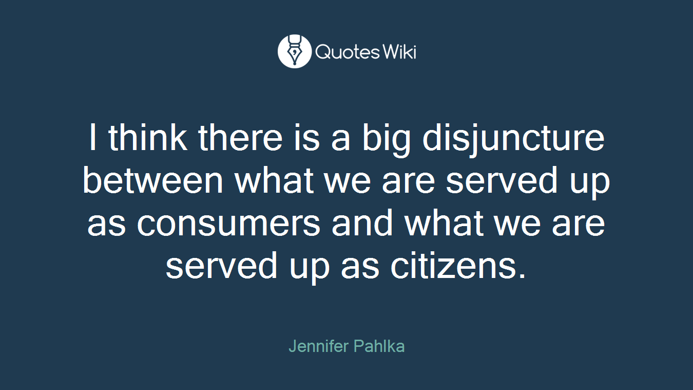 I think there is a big disjuncture between what we are served up as consumers and what we are served up as citizens.