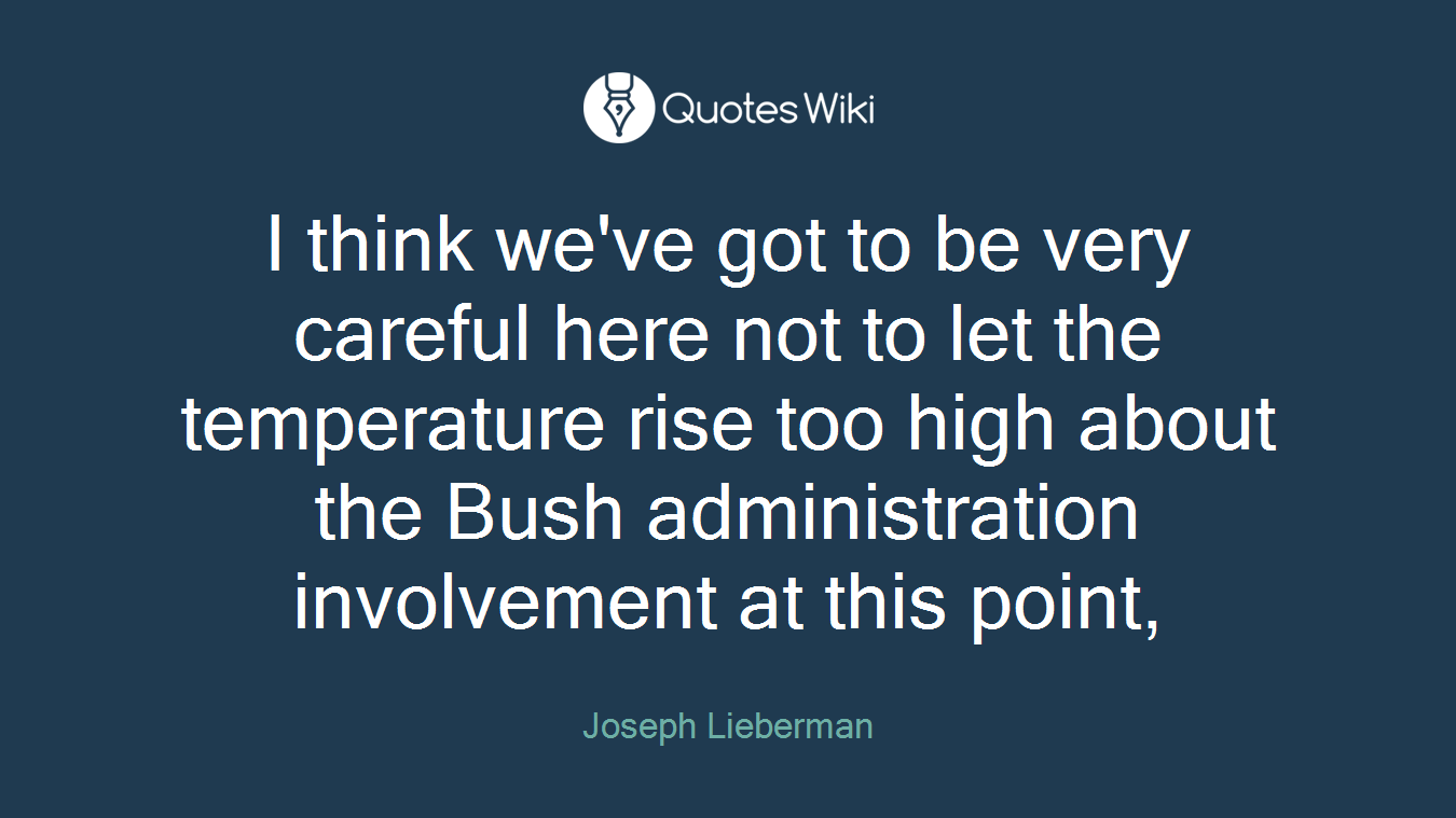 I think we've got to be very careful here not to let the temperature rise too high about the Bush administration involvement at this point,