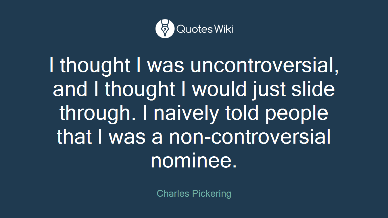 I thought I was uncontroversial, and I thought I would just slide through. I naively told people that I was a non-controversial nominee.