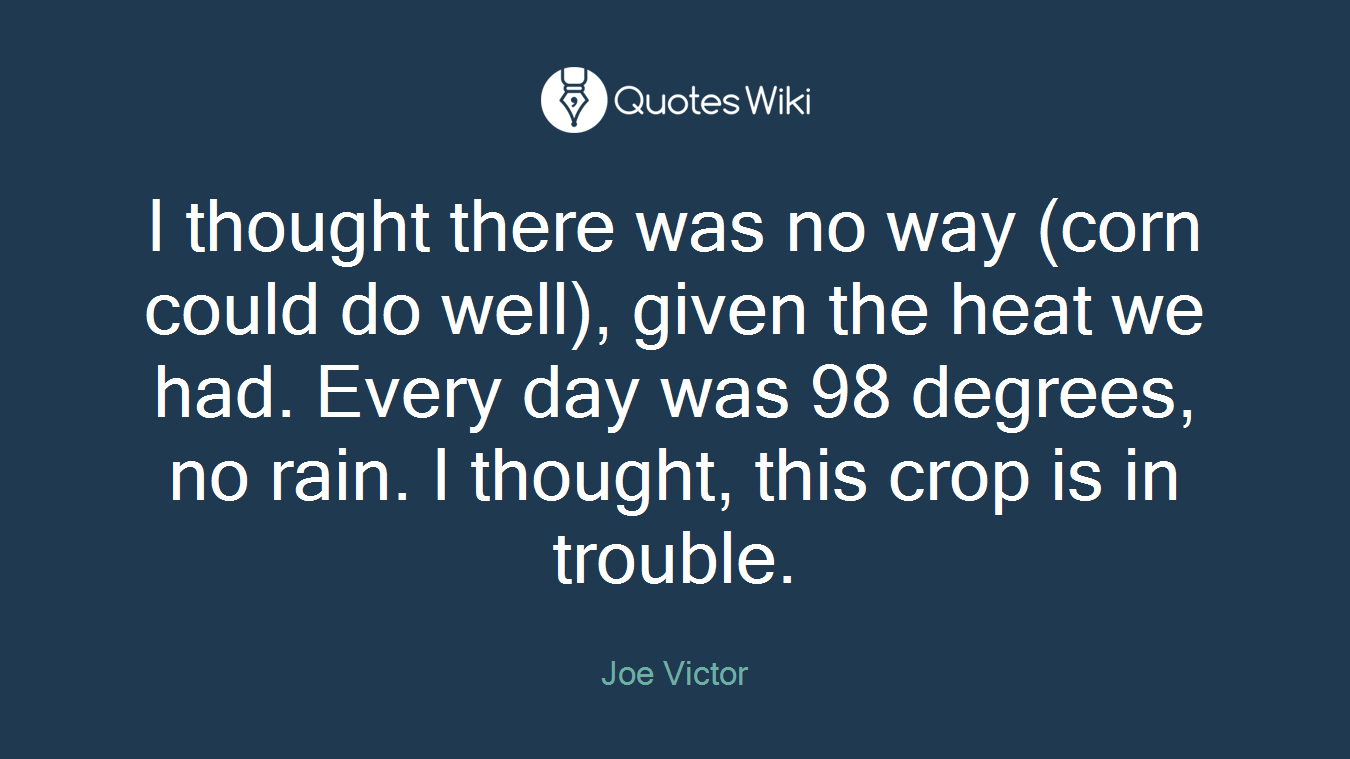 I thought there was no way (corn could do well), given the heat we had. Every day was 98 degrees, no rain. I thought, this crop is in trouble.