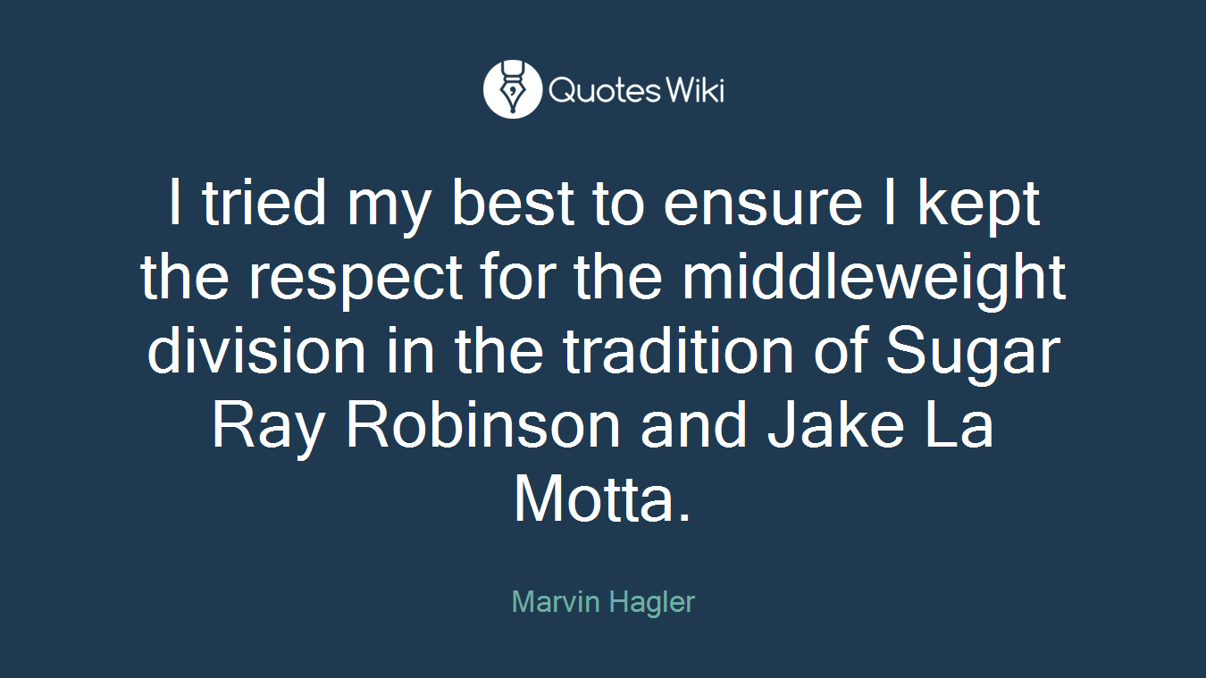 I tried my best to ensure I kept the respect for the middleweight division in the tradition of Sugar Ray Robinson and Jake La Motta.