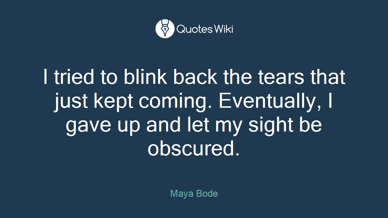 I tried to blink back the tears that just kept coming. Eventually, I gave up and let my sight be obscured.