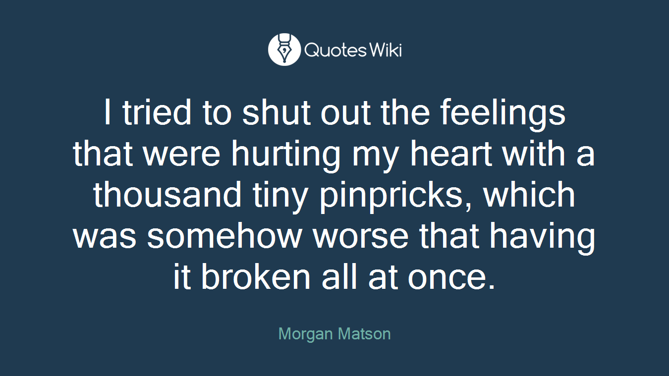I tried to shut out the feelings that were hurting my heart with a thousand tiny pinpricks, which was somehow worse that having it broken all at once.