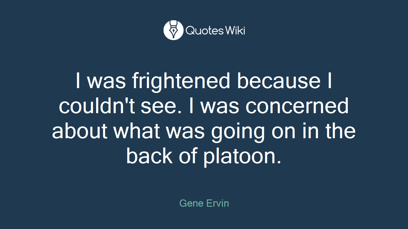 I was frightened because I couldn't see. I was concerned about what was going on in the back of platoon.