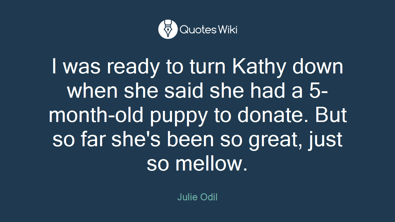 I was ready to turn Kathy down when she said she had a 5-month-old puppy to donate. But so far she's been so great, just so mellow.