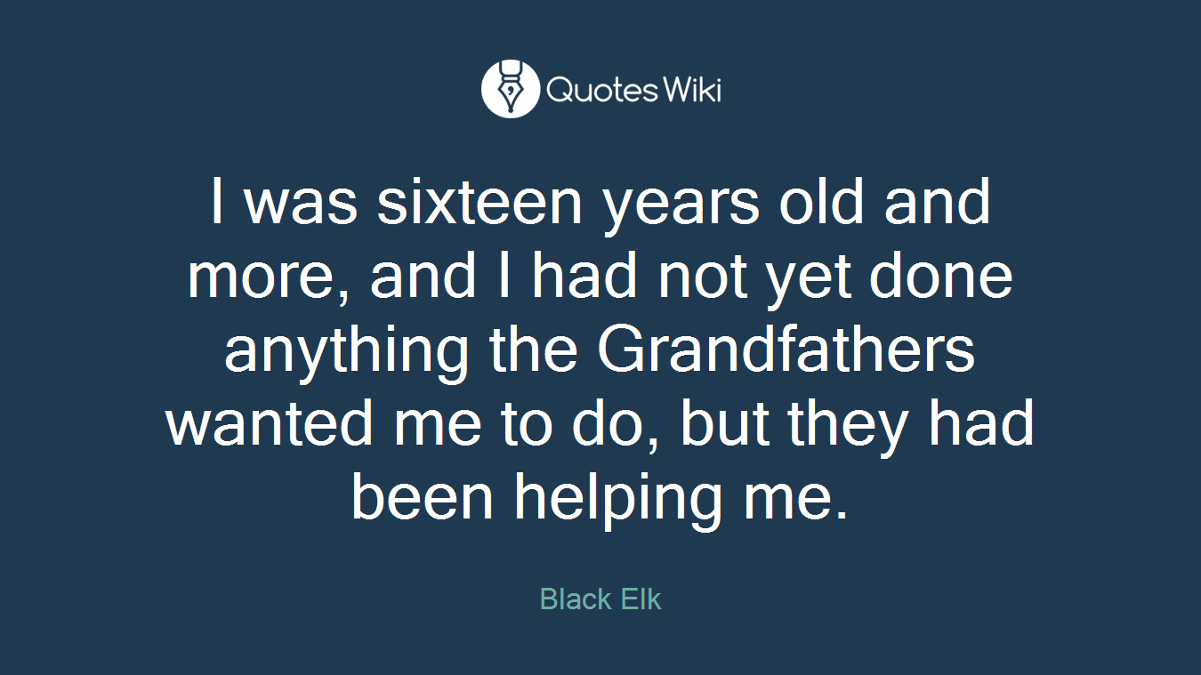 I was sixteen years old and more, and I had not yet done anything the Grandfathers wanted me to do, but they had been helping me.
