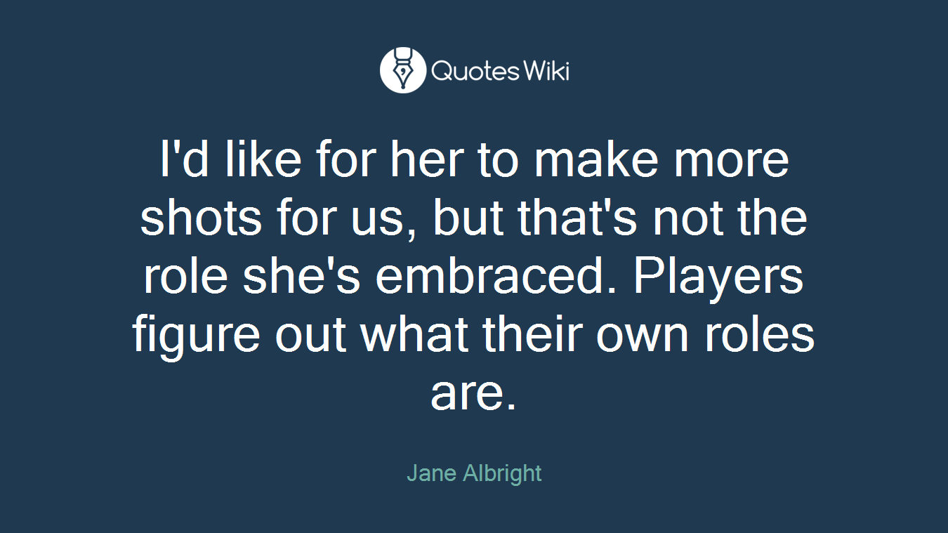 I'd like for her to make more shots for us, but that's not the role she's embraced. Players figure out what their own roles are.