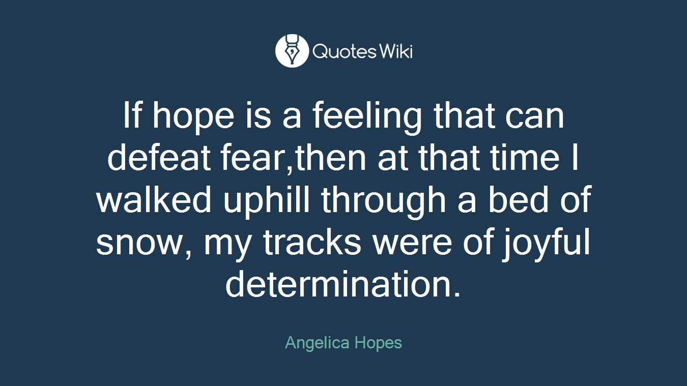 If hope is a feeling that can defeat fear,then at that time I walked uphill through a bed of snow, my tracks were of joyful determination.