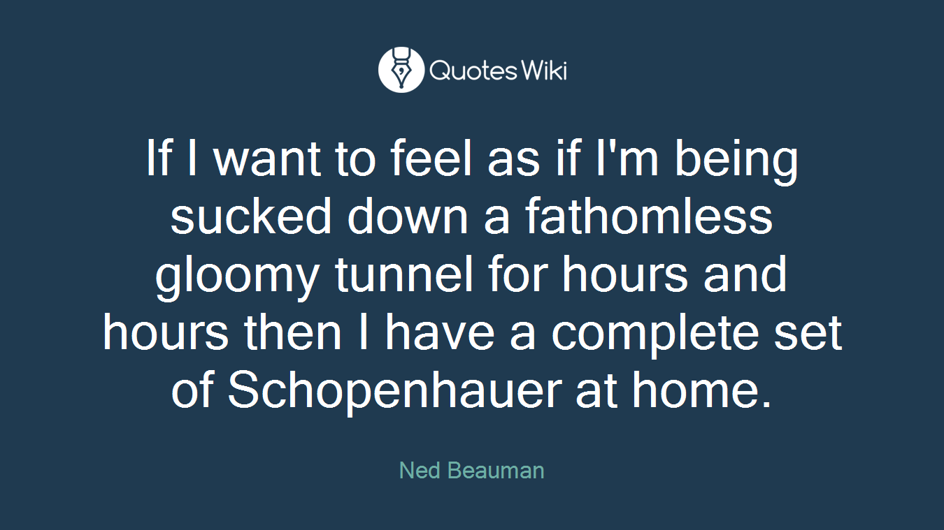 If I want to feel as if I'm being sucked down a fathomless gloomy tunnel for hours and hours then I have a complete set of Schopenhauer at home.