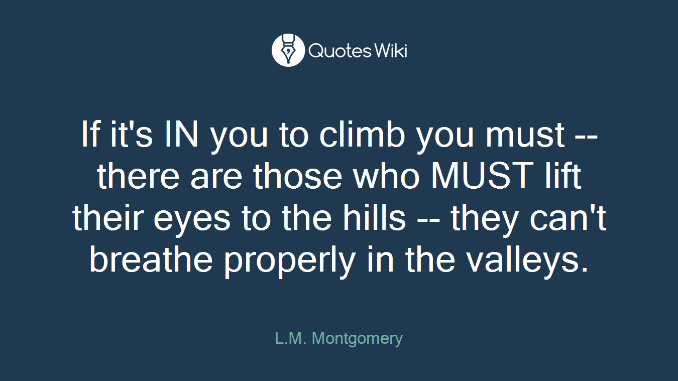 If it's IN you to climb you must -- there are those who MUST lift their eyes to the hills -- they can't breathe properly in the valleys.