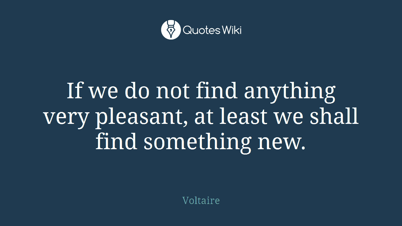 If we do not find anything very pleasant, at least we shall find something new.