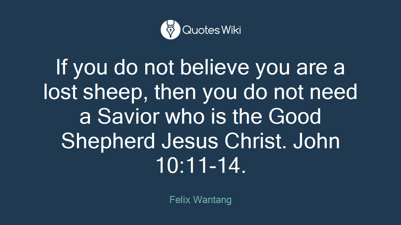 If you do not believe you are a lost sheep, then you do not need a Savior who is the Good Shepherd Jesus Christ. John 10:11-14.