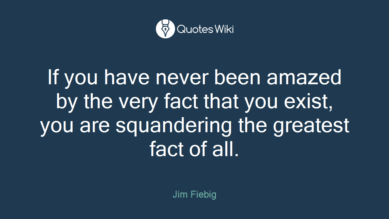 If you have never been amazed by the very fact that you exist, you are squandering the greatest fact of all.