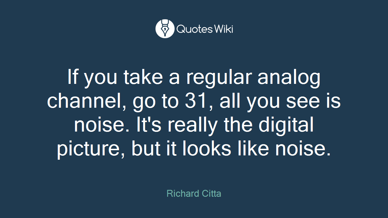 If you take a regular analog channel, go to 31, all you see is noise. It's really the digital picture, but it looks like noise.