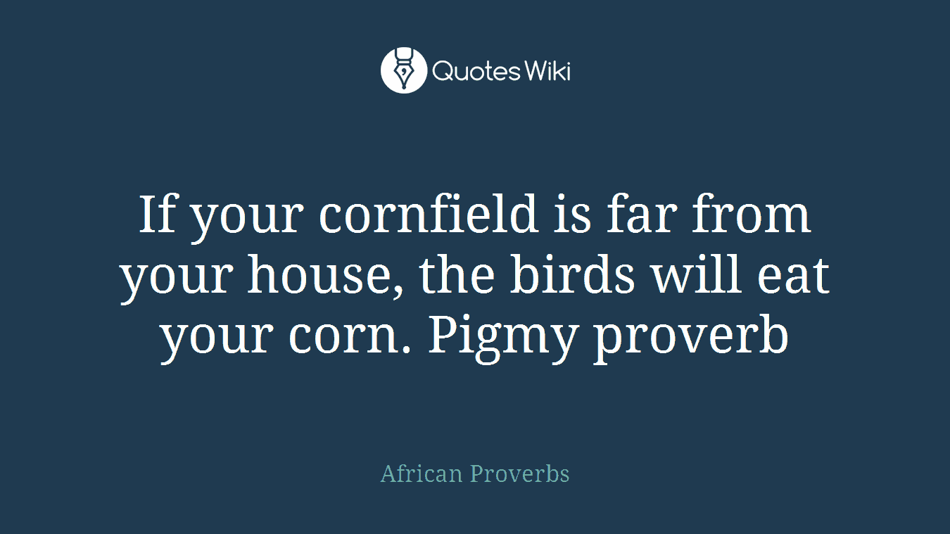 If your cornfield is far from your house, the birds will eat your corn. Pigmy proverb