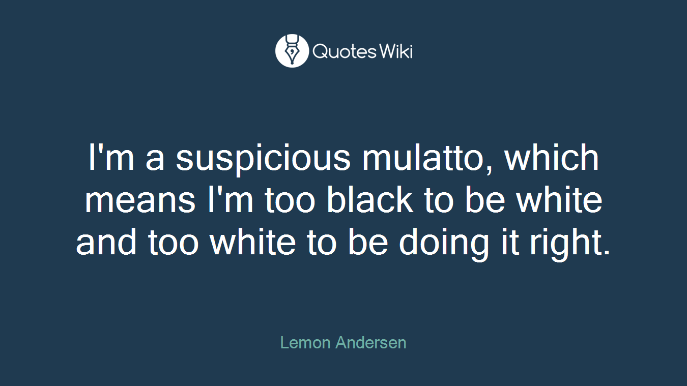 I'm a suspicious mulatto, which means I'm too black to be white and too white to be doing it right.