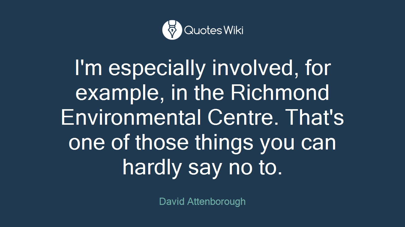 I'm especially involved, for example, in the Richmond Environmental Centre. That's one of those things you can hardly say no to.