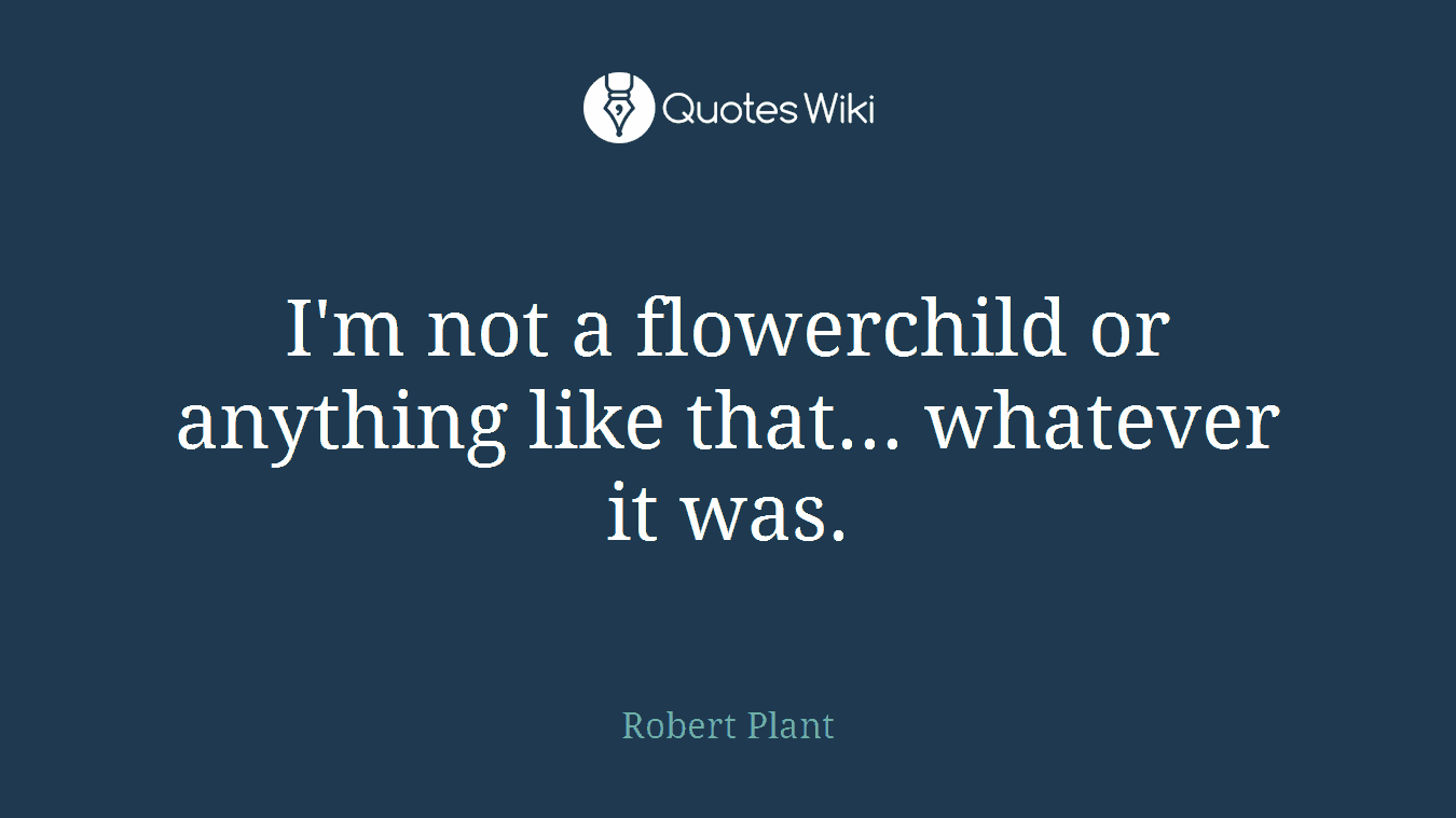 I'm not a flowerchild or anything like that... whatever it was.